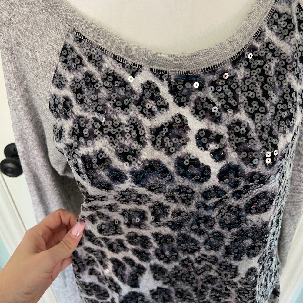 Express Gray Cheetah Print Sequined Sweatshirt M - Picture 2 of 4